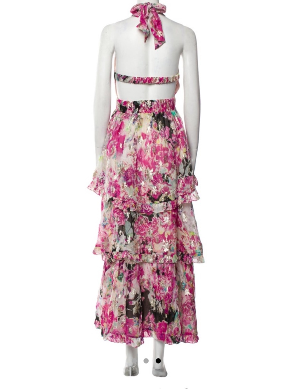 Rococo Sand x REVOLVE Pink & Black Floral Tiered Halter Maxi Dress NWT - Picture 8 of 11